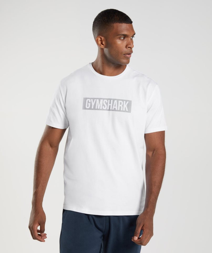 Men\'s Gymshark Block T-Shirts White | NZ 8EQOAL